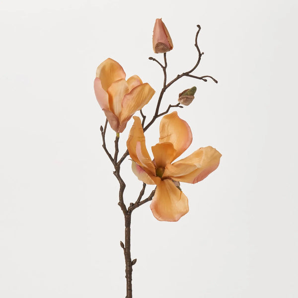 Golden Hour Magnolia Blossom & Bud Multiple Blooming Branch Stem Spray - 19"