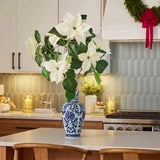 Lifelike Winter White Poinsettia Large Bloom Spray Holiday Floral Stem - 39"