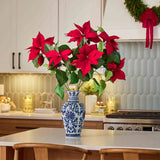 Lifelike Christmas Red Poinsettia Large Bloom Spray Holiday Floral Stem - 39"
