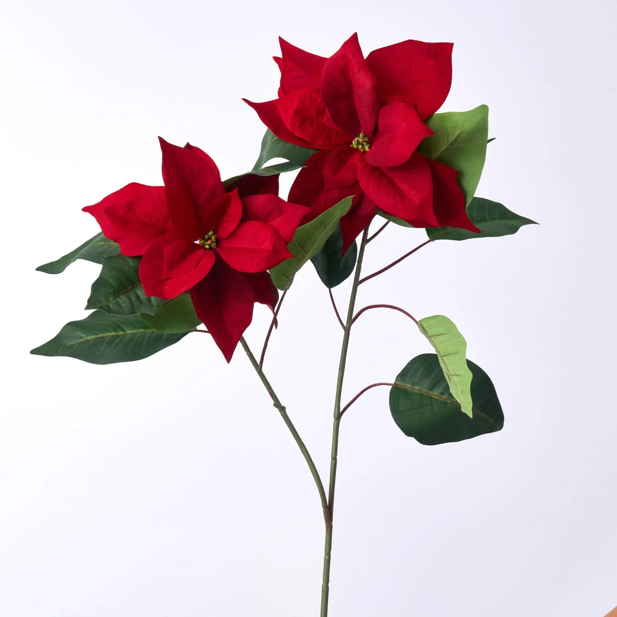 Lifelike Christmas Red Poinsettia Large Bloom Spray Holiday Floral Stem - 39"