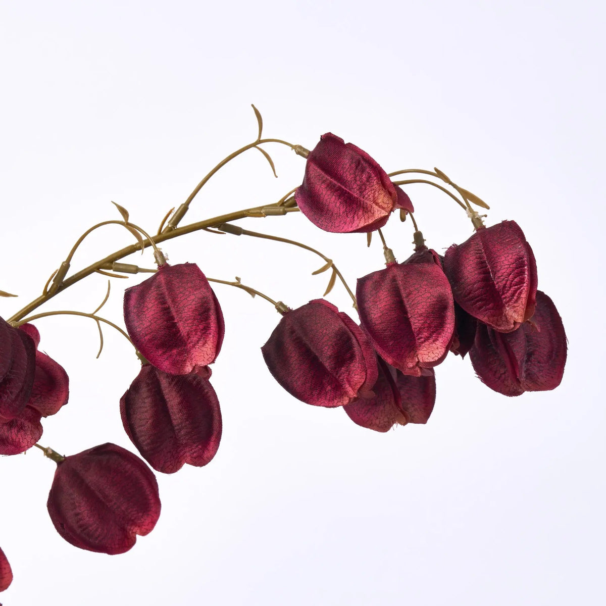 Burgundy Chinese Lanterns Tree Branch Pods Faux Floral Stem Spray - 38"