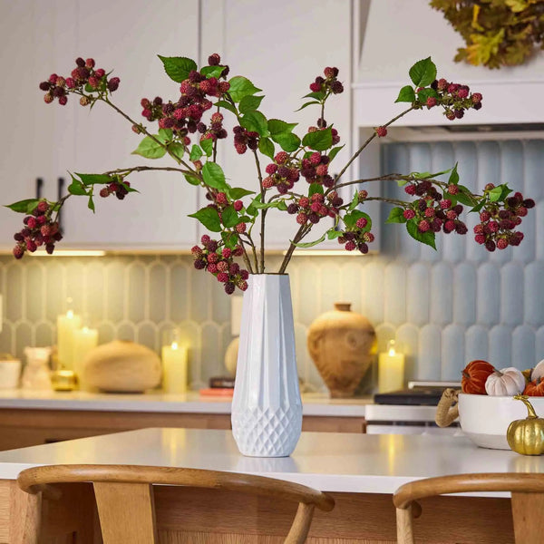 Lifelike Mauve Burgundy Raspberry Cluster Stem Faux Fruit Large Branch - 42"