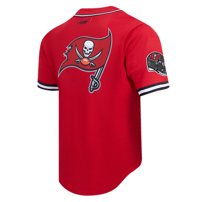 NFL TAMPA BAY BUCCANEERS SCRIPT TAIL MEN'S MESH BUTTON DOWN SHIRT (RED/BLACK)