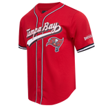 NFL TAMPA BAY BUCCANEERS SCRIPT TAIL MEN'S MESH BUTTON DOWN SHIRT (RED/BLACK)