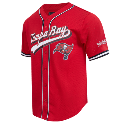 NFL TAMPA BAY BUCCANEERS SCRIPT TAIL MEN'S MESH BUTTON DOWN SHIRT (RED/BLACK)
