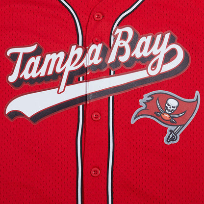 NFL TAMPA BAY BUCCANEERS SCRIPT TAIL MEN'S MESH BUTTON DOWN SHIRT (RED/BLACK)