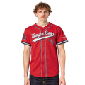 NFL TAMPA BAY BUCCANEERS SCRIPT TAIL MEN'S MESH BUTTON DOWN SHIRT (RED/BLACK)