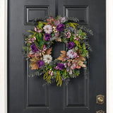 Witches Brew - Purple Pumpkin, Berries, Roses, & Dark Grey Eucalyptus with Green Amaranthus Fall Front Door Wreath
