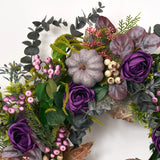 Witches Brew - Purple Pumpkin, Berries, Roses, & Dark Grey Eucalyptus with Green Amaranthus Fall Front Door Wreath