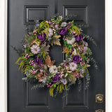 Witches Brew - Purple Pumpkin, Berries, Roses, & Dark Grey Eucalyptus with Green Amaranthus Fall Front Door Wreath