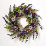 Witches Brew - Purple Pumpkin, Berries, Roses, & Dark Grey Eucalyptus with Green Amaranthus Fall Front Door Wreath