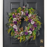 Witches Brew - Purple Pumpkin, Berries, Roses, & Dark Grey Eucalyptus with Green Amaranthus Fall Front Door Wreath