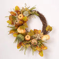 Sage, Orange & Brown Pumpkins with Oak Leaf & Kale Grass Asymmetrical Fall Front Door Wreath