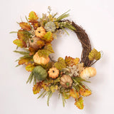 Sage, Orange & Brown Pumpkins with Oak Leaf & Kale Grass Asymmetrical Fall Front Door Wreath