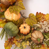 Sage, Orange & Brown Pumpkins with Oak Leaf & Kale Grass Asymmetrical Fall Front Door Wreath