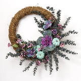 Spellbound - Purple Cabbage, Purple Berry, Teal Pumpkin & Eucalyptus Front Door Halloween Fall Wreath