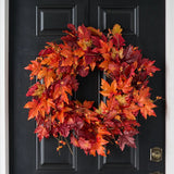 Autumn Blaze Red Maple & Oak Leaf Bittersweet Berry Fall Front Door Mantel Wreath