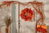Autumn Blaze Red Maple & Oak Leaf Bittersweet Berry Fall Front Door Mantel Wreath