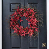 Red Japanese Maple Leaf Classic Fall Wreath Front Door Autumn Decor