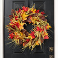 Fall Medley - Red Orange Maple Leaf, Brown Oak Leaf, Green Cluster Berry & Wheat Grass Fall Front Door Wreath