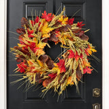Fall Medley - Red Orange Maple Leaf, Brown Oak Leaf, Green Cluster Berry & Wheat Grass Fall Front Door Wreath