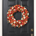 Zinnia Mum Cream, Orange & Red Fall Front Door Faux Floral Thanksgiving Wreath