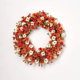 Zinnia Mum Cream, Orange & Red Fall Front Door Faux Floral Thanksgiving Wreath