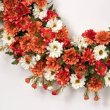 Zinnia Mum Cream, Orange & Red Fall Front Door Faux Floral Thanksgiving Wreath