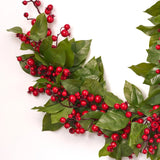 Real Touch Salal Leaf & Red Mixed Crabapple Berry Outdoor UV Treated Holiday Christmas Garland Table Runner