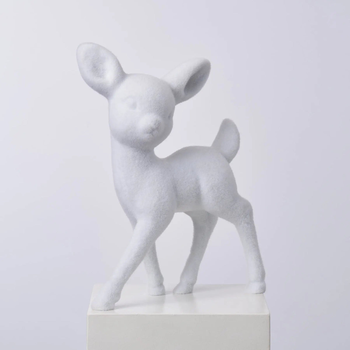 Winter White Bristled Moss Retro Kitch Deer Large Figurine Statue Holiday Christmas Decor