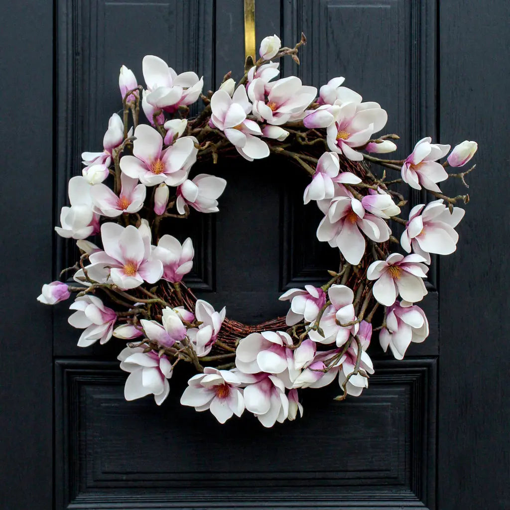 Real Touch Japanese Cream & Lavender Magnolia Flower Everyday Spring Wreath