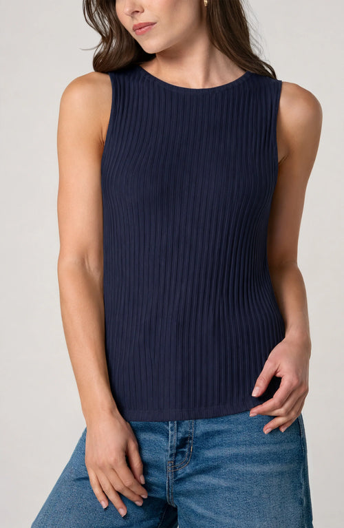 SLEEVELESS BOAT NECK RIB KNIT TOP