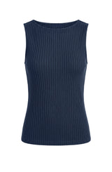 SLEEVELESS BOAT NECK RIB KNIT TOP