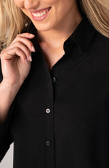 ADJUSTABLE SLEEVE BUTTON FRONT WOVEN TOP