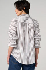 ADJUSTABLE SLEEVE BUTTON FRONT WOVEN TOP