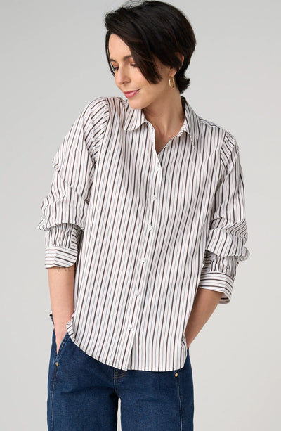 ADJUSTABLE SLEEVE BUTTON FRONT WOVEN TOP