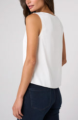 V-NECK WOVEN TANK W/ LACE TRIM