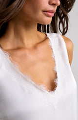 V-NECK WOVEN TANK W/ LACE TRIM