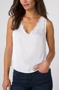 V-NECK WOVEN TANK W/ LACE TRIM
