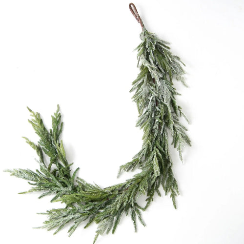 Norfolk Collection - Real Touch Snow Flocked Norfolk Pine Christmas Holiday Front Door Garland Table Runner