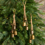 Antique Bronze Rustic Metal Hanging Mini Bell Trio Swag Ornament - Set of 3