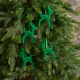 Green Velveteen Retro Deer Holiday Christmas Ornaments - Box of 4
