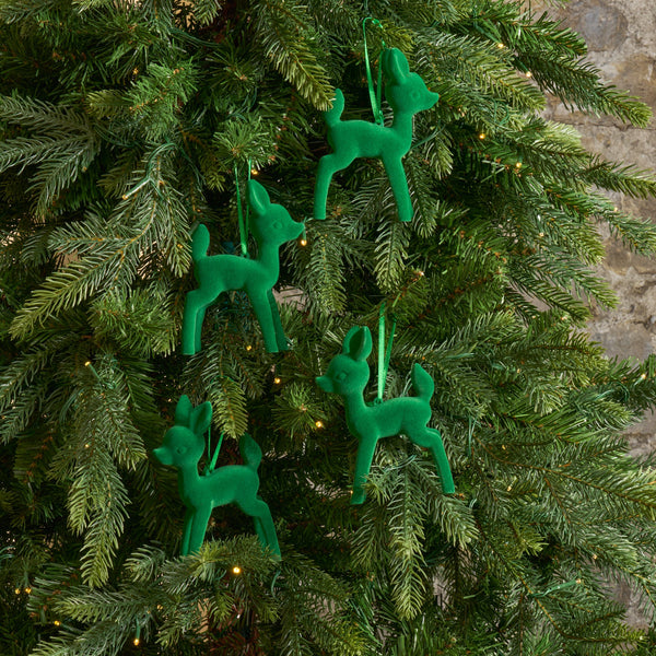 Green Velveteen Retro Deer Holiday Christmas Ornaments - Box of 4