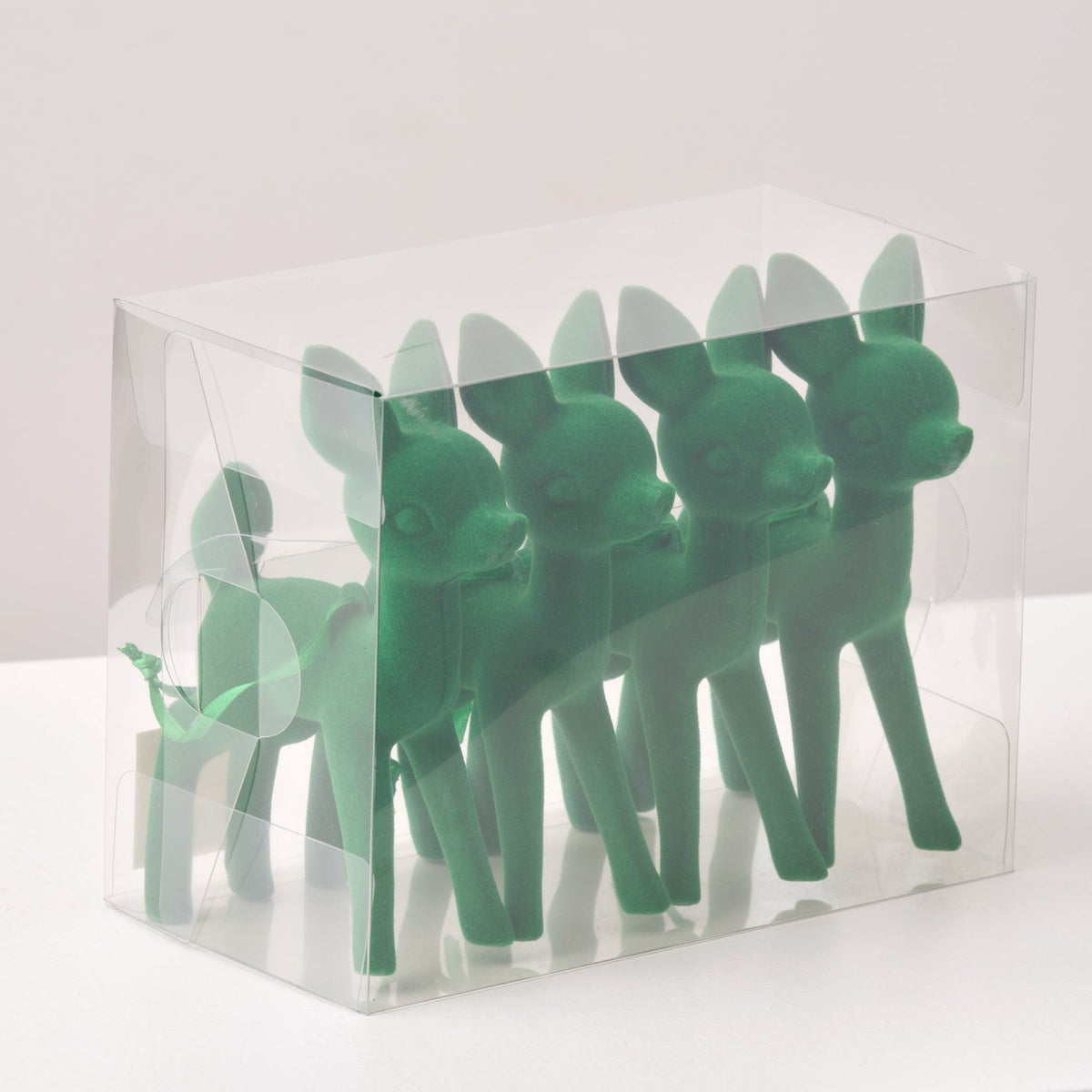Green Velveteen Retro Deer Holiday Christmas Ornaments - Box of 4