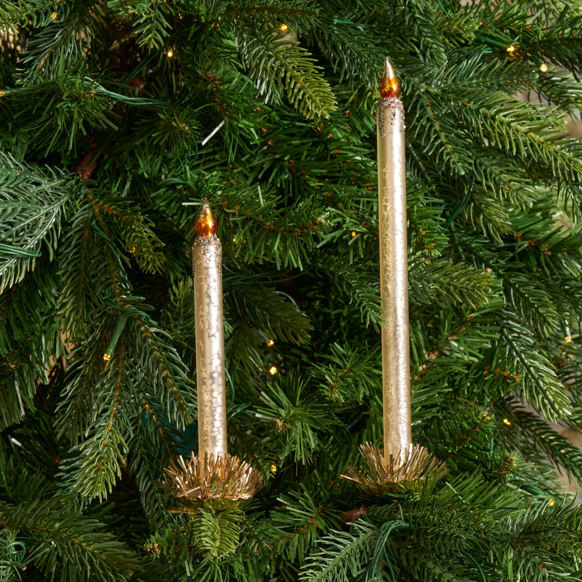 Frosted Ivory Glass Taper Candle Clip-On Ornament Christmas Decor Set of 2