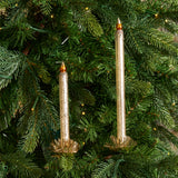 Frosted Ivory Glass Taper Candle Clip-On Ornament Christmas Decor Set of 2
