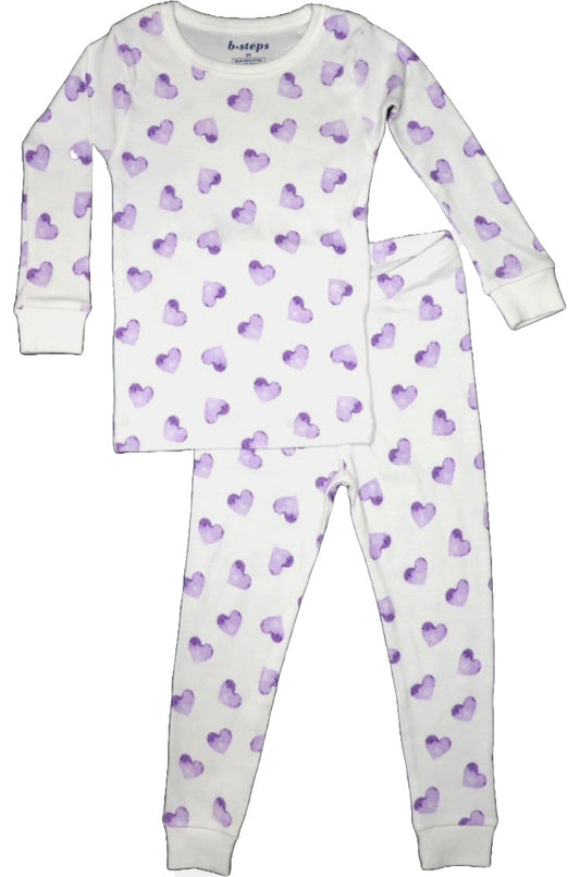 💜 Kids Pajamas - Lilac Watercolor Hearts