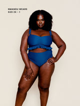 Pleated High Waisted Bottoms in Navy Waffle