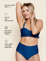 Pleated High Waisted Bottoms in Navy Waffle