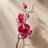 Fuchsia Magnolia Blossom & Bud Multiple Blooming Branch Stem Spray - 19"